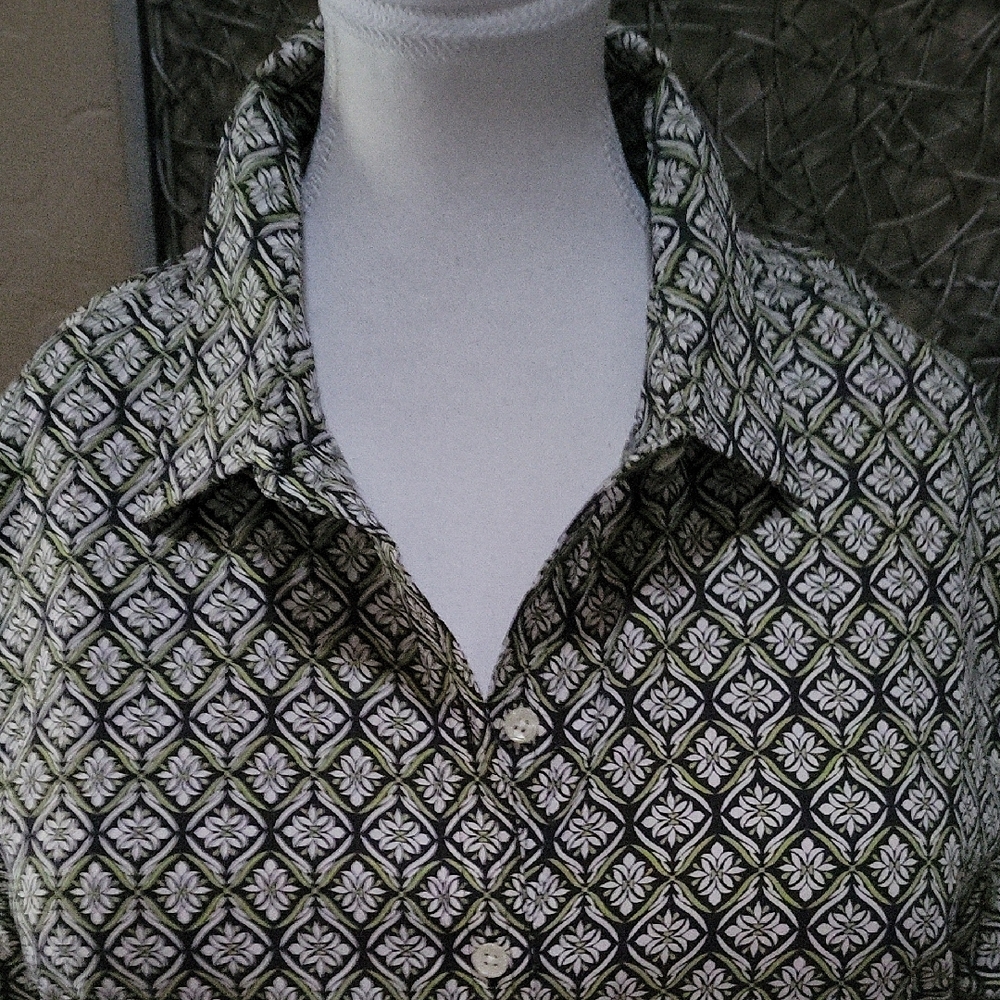 Coldwater Creek Green Leaf Patterned Button Down … - image 2